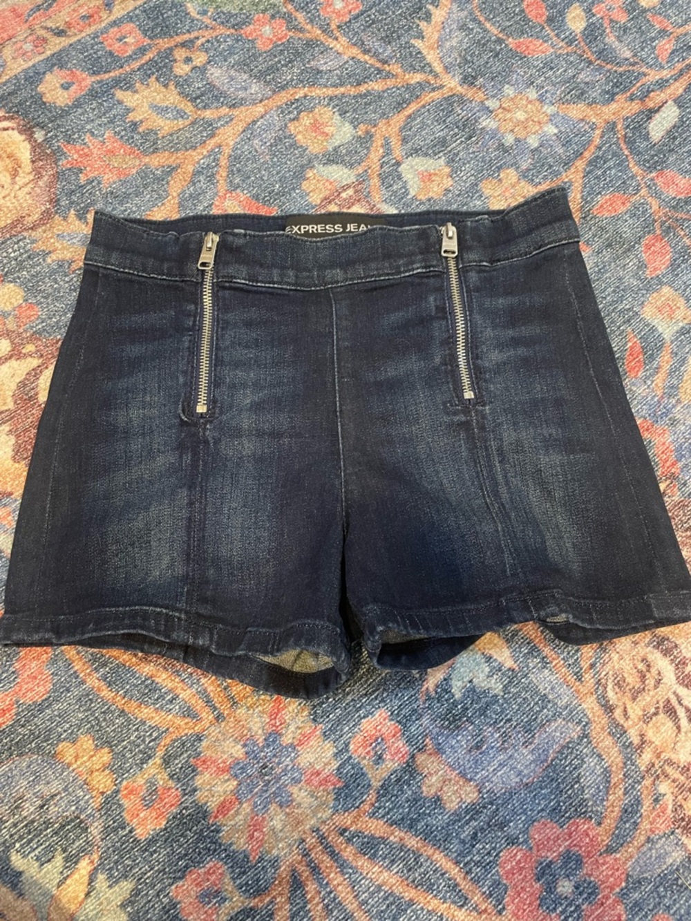 Express Dark Blue Denim Zip-Front Women's Shorts